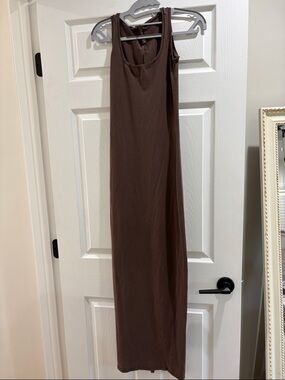 Skims Ribbed Women’s XS Lounge Maxi Dress Chocolate Brown Cotton Hourglass